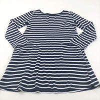 Navy & White Striped Jersey Dress - Girls 8 Years