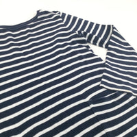 Navy & White Striped Jersey Dress - Girls 8 Years