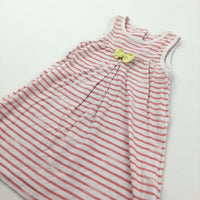 Bow Coral Pink & White Jersey Dress - Girls 6-9 Months