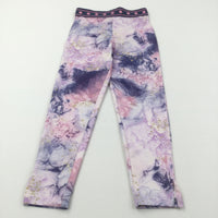 Marbled Effect Pink & Purple Sports Style Leggings - Girls 7-8 Years