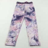 Marbled Effect Pink & Purple Sports Style Leggings - Girls 7-8 Years