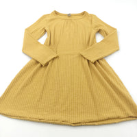 Golden Yellow Ribbed Polyester Dress - Girls 8 Years