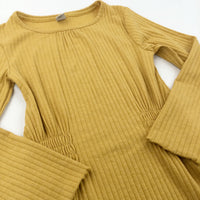 Golden Yellow Ribbed Polyester Dress - Girls 8 Years