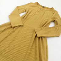 Golden Yellow Ribbed Polyester Dress - Girls 8 Years