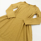 Golden Yellow Ribbed Polyester Dress - Girls 8 Years