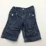 Mid Blue Lightweight Denim Long Shorts with Adjustable Waistband - Boys 18-24 Months