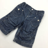 Mid Blue Lightweight Denim Long Shorts with Adjustable Waistband - Boys 18-24 Months