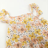 Flowers Peach, White & Yellow Lightweight Cotton Sun Dress - Girls 7-8 Years