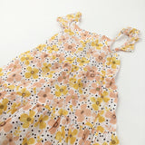 Flowers Peach, White & Yellow Lightweight Cotton Sun Dress - Girls 7-8 Years