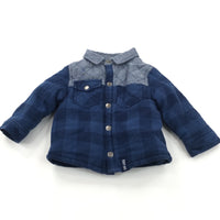 Blue Checked Lined Jersey Coat with Collar - Boys 6-9 Months