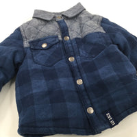 Blue Checked Lined Jersey Coat with Collar - Boys 6-9 Months