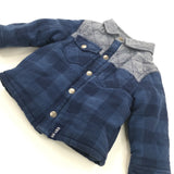 Blue Checked Lined Jersey Coat with Collar - Boys 6-9 Months