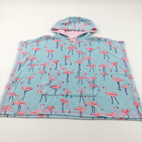 Flamingos Blue & Pink Hooded Towel - Girls 7-9 Years