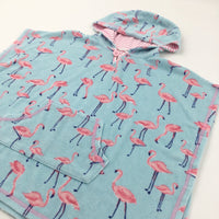 Flamingos Blue & Pink Hooded Towel - Girls 7-9 Years