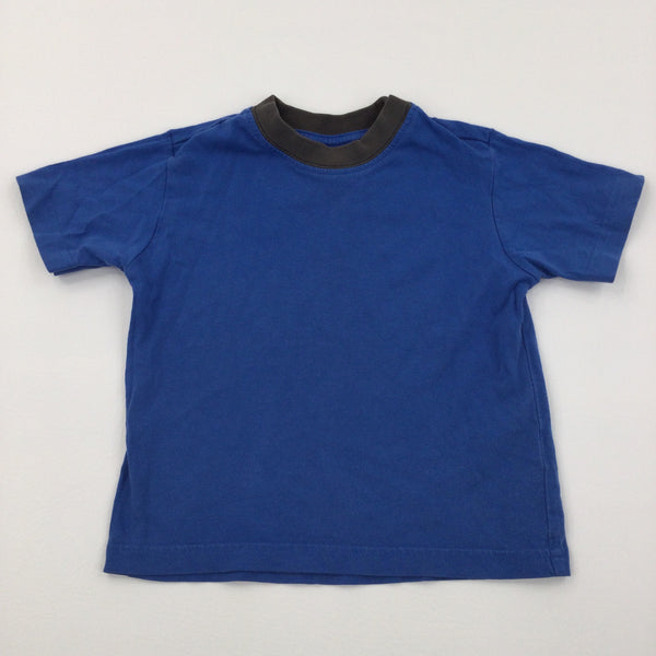 Blue Cotton T-Shirt with Grey Neck - Boys 18-24 Months