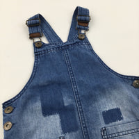 Patches Mid Blue Denim Dungaree Dress - Girls 2-3 Years