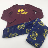 'Harry Potter' Embroidered Burgundy & Blue Fleece Pyjamas - Boys/Girls 8-9 Years