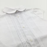 White Short Sleeve Pleated Shirt  - Girls 8-9 Years