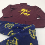 'Harry Potter' Embroidered Burgundy & Blue Fleece Pyjamas - Boys/Girls 8-9 Years