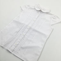 White Short Sleeve Pleated Shirt  - Girls 8-9 Years