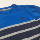 'Kangol' Blue, Navy & Grey Striped Knitted Jumper - Boys 8-9 Years