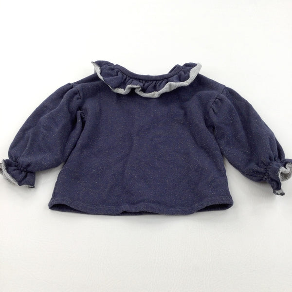 Sparkly Navy Half Sleeve Sweatshirt with Frilly Neckline - Girls 2-3 Years