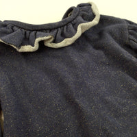 Sparkly Navy Half Sleeve Sweatshirt with Frilly Neckline - Girls 2-3 Years