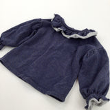 Sparkly Navy Half Sleeve Sweatshirt with Frilly Neckline - Girls 2-3 Years