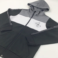 'Supply & Demand' Black, Grey & White Sports Style Zip Up Hoodie Sweatshirt - Boys 8-9 Years