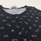 Flowers Black Ribbed Jersey Cardigan - Girls 8-10 Years