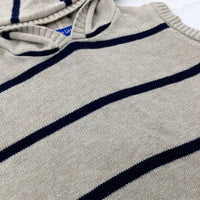 Light Stone & Navy Striped Short Sleeve Jumper With Hood - Boys 2-3 Years