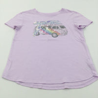 Sequins Camper Van Lilac T-Shirt - Girls 8-9 Years