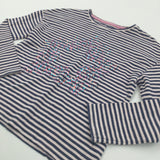 Sequins Star Navy & Beige Striped Long Sleeve Top - Girls 9 Years