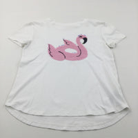 Sequin Flip Swan/Flamingo White T-Shirt - Girls 8-9 Years