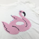 Sequin Flip Swan/Flamingo White T-Shirt - Girls 8-9 Years