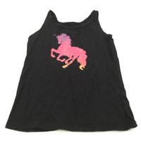 Unicorn Pink & Black Vest Top - Girls 10-11 Years