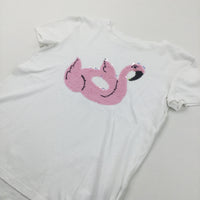 Sequin Flip Swan/Flamingo White T-Shirt - Girls 8-9 Years