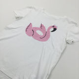 Sequin Flip Swan/Flamingo White T-Shirt - Girls 8-9 Years