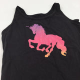 Unicorn Pink & Black Vest Top - Girls 10-11 Years