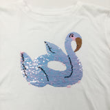 Sequin Flip Swan/Flamingo White T-Shirt - Girls 8-9 Years