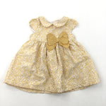Gold & White Bow Dress - Girls 9-12 Months