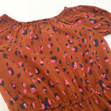 Animal Print Spotty Burnt Orange & Pink Polyester Playsuit - Girls 8-9 Years