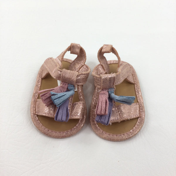 Colourful Tassels Glittery Pink Sandals - Girls 0-3 Months