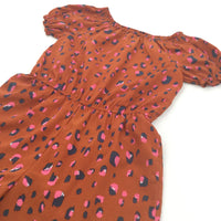 Animal Print Spotty Burnt Orange & Pink Polyester Playsuit - Girls 8-9 Years