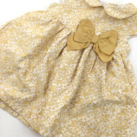 Gold & White Bow Dress - Girls 9-12 Months