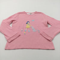 Girl & Dog Appliqued Pink Long Sleeve Top - Girls 9 Years