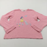 Girl & Dog Appliqued Pink Long Sleeve Top - Girls 9 Years