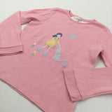 Girl & Dog Appliqued Pink Long Sleeve Top - Girls 9 Years