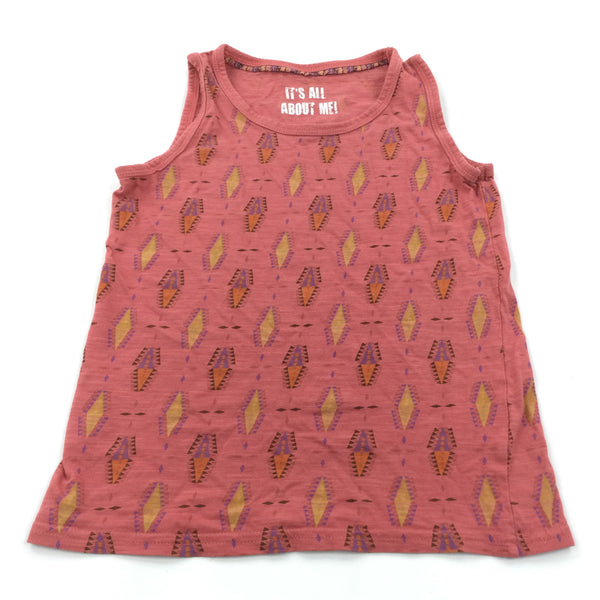 Patterned Dark Coral Pink Vest Top - Girls 10-11 Years