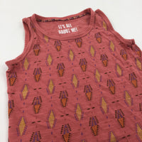 Patterned Dark Coral Pink Vest Top - Girls 10-11 Years